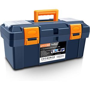 Anyyion 16.5-inch Tool Box with Removable Tray, Small Parts Box On The Lid is Removable, Tray Can be Removed and Combined at Will (Blue)