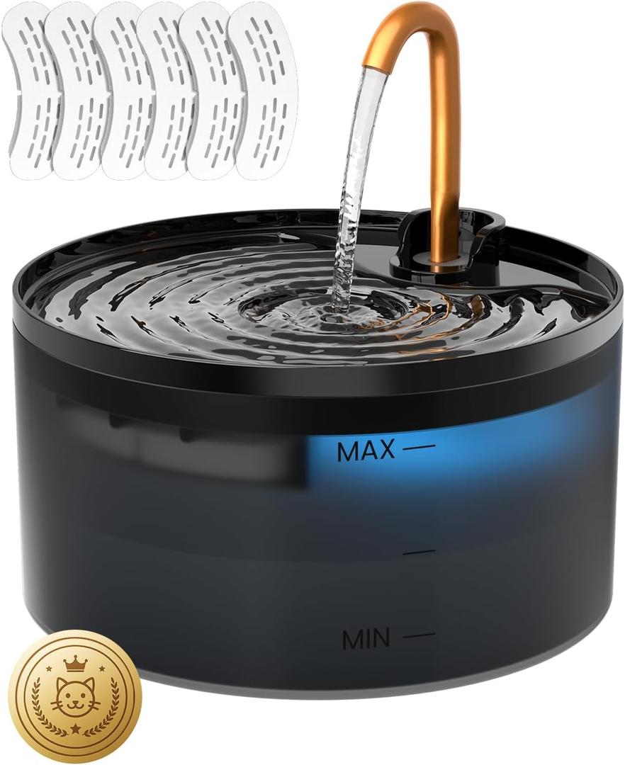 Cat Water Fountain, 71oz/2.1L Cat Fountain for Drinking with Copper Faucet, MISFANS-Designed Pump & Filter, Plastic Automatic Pet Water Fountain Bowl & Dispenser with 6-Pack Replaceable Filters