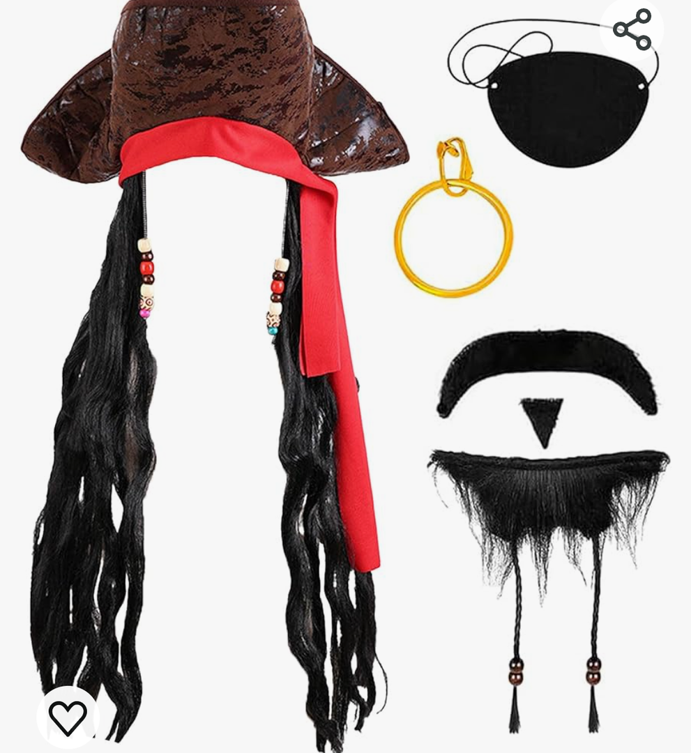 Pirate Hat Men Women Halloween Pirate Costume Accessories Set Viking Pirate Headscarf Wig Eyepatch Earring Mustache