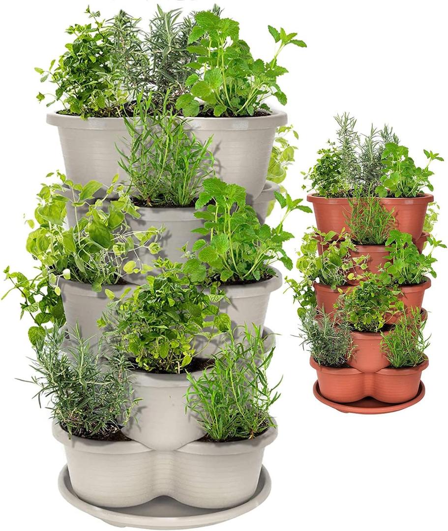 Amazing Creation Stackable Planter, Vertical Oasis Tiered Garden Planter, Grow Vegetables, Herbs, and Succulents with Ease (Off-white)