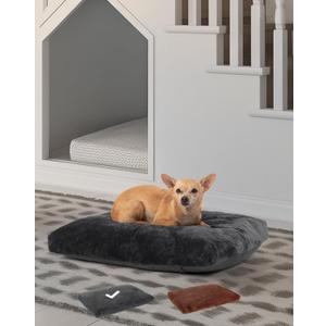 OhGeni Comfort Fluffy Dog Bed with Removable Washable Cover & Waterproof Lining, Chew Proof & Non-Slip Soft Crate Bed for Large, Medium, Small Size Dogs, 23in (Gray)