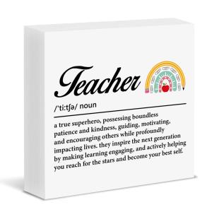 Teacher Gift, Thank You Appreciation Gifts for Teacher Definition Wood Block Sign School Office Home Table Desk Shelf Tiered Tray Decor, Teachers Day Gift