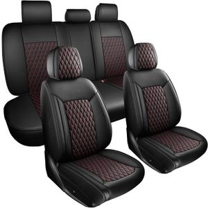 Car Seat Covers Full Set for SUV Trucks 5PCS,LuxuryThickTexture Nappa Leather 3D Design Universal Fit Car Seat Covers,Waterproof Automotive Seat Covers & Accessories,Style1 Black Red Line