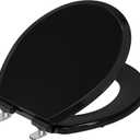 Pro Elite Heavy-Duty Wood Toilet Seat Round, Black, Magnetic Quick-Release Easy-Clean and Change, HushMotion Soft Close, StainShield High-Gloss Finish, Arch-Tite Secure Fit
