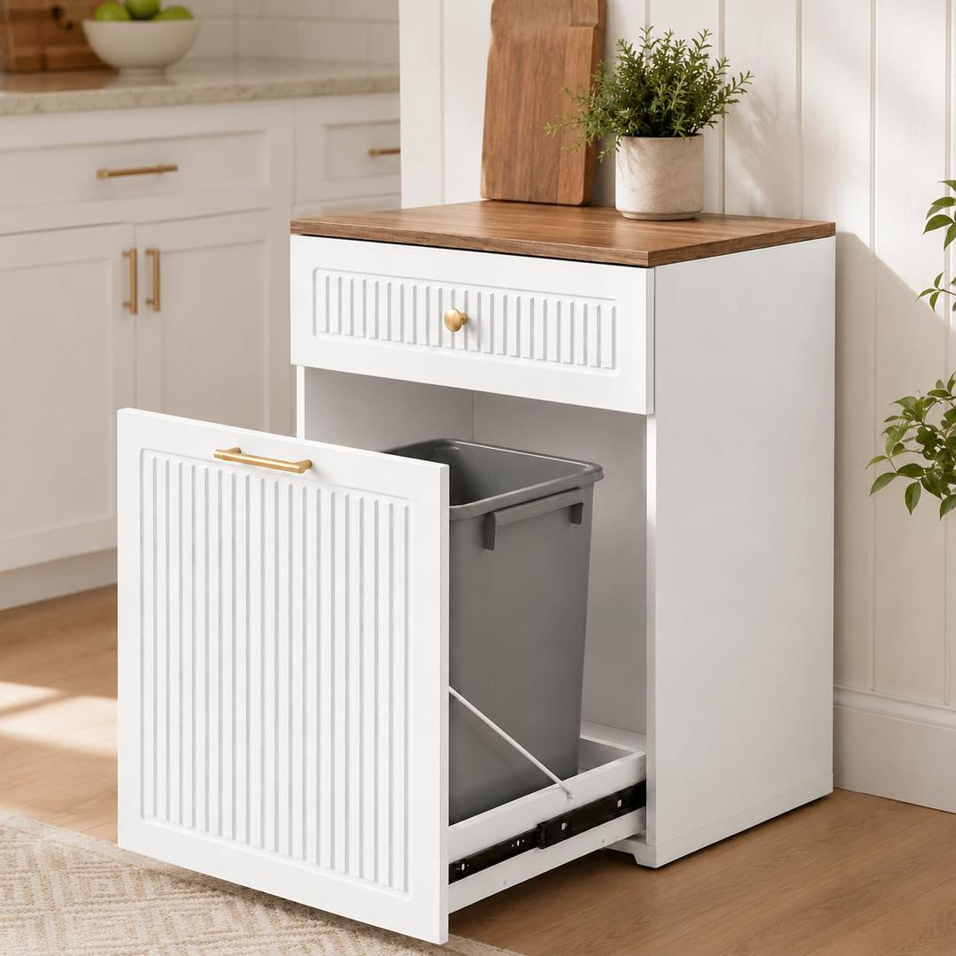 13 Gallon Pull Out Trash Can Cabinet with Drawer