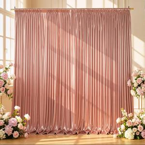 Rosy Satin Backdrop Curtains 2 Panels - Glitter Photo Drapes for Baby Shower, 10x10FT Shimmer Back Drop Cloth, Wrinkle Free for Birthday Party Bachelorette Bridal Shower Stage Background