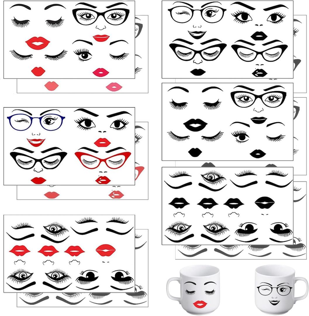 12 Pcs Face Stickers, Face Stickers for Flower Pots, Face Decals for Holiday Party Supplies DIY Crafts Flower Pots Decoration