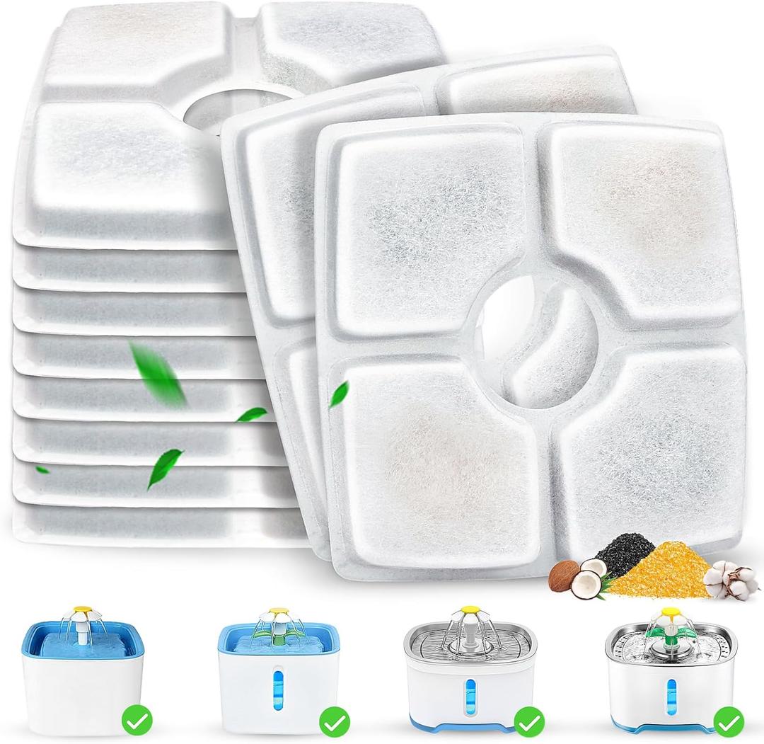 Cat Water Fountain Filters,10 Pack Replacement Filter Fit for Top Square 84oz/2.5L Cat Pet Fountain, 3 Filtration System