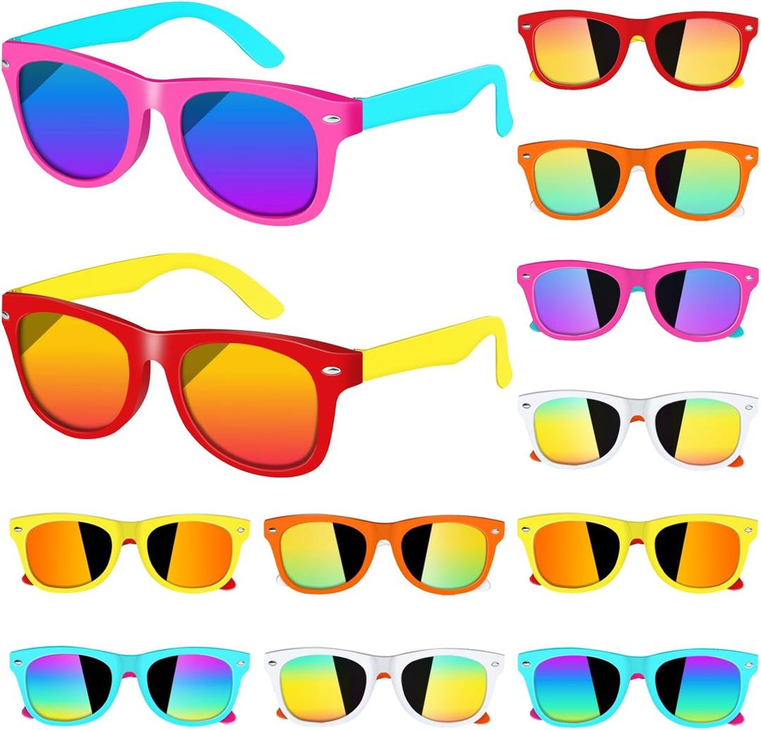 18 Pack Kids Sunglasses Bulk Party Favors for Kids 4-8-12 80s Style Neon Sunglasses with UV400 Protection Goodie Bag Stuffers Pool Party Favors Decorations end of Year Student Gifts for Boys and Girls