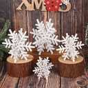 KIMOBER 8Pcs Winter Wooden Snowflake Decorations,White Glitter 3D Christmas Wood Snowflake Signs Tabletop Decor Tabletop Centerpiece for Home Xmas Party(White)