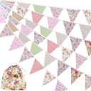 12M/40Ft Triangle Bunting Banner 42 Pcs Multicolored Fabric Flags Burlap Pennant Banner Flags Garlands for Wedding, Birthday Party, Outdoor Festival Hanging Decoration (C)