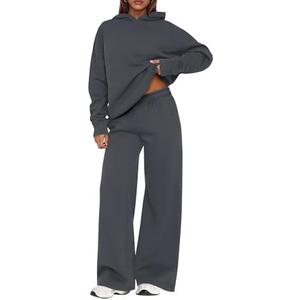 PRETTYGARDEN Womens Sweatsuits 2 Piece Set 2026 Casual Winter Long Sleeve Hoodie Loose Wide Leg Sweatpants Fall Tracksuit, Large