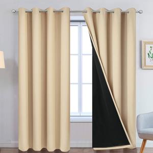 Yakamok Beige 100% Blackout Curtains, Thermal Insulated Total Blackout Drapes for Bedroom, Heat Blocking Window Curtains for Living Room(52Wx84L, 2 Panels)