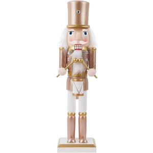 Joliyoou 15 inch Christmas Nutcracker, Wooden Nutcracker Soldier Playing The Drum, Rose Gold Traditional Hand-Painted Festive Decorations for Table, Mantel and Xmas Party