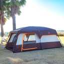 KTT Extra Large Tent 14 Person, Family Cabin Tents, 2 Rooms, Straight Wall, 3 Doors 3 Windows with Mesh, Waterproof, Straight Wall, Big Tent for Outdoor, Picnic, Camping, Gathering(Brown)