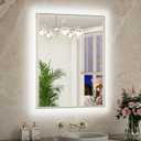 TETOTE 24 x 32 Backlit Bathroom Mirror Brushed Nickel Metal Frame LED Light Vanity 3-Color White/Warm/Natural Stepless Dimmable Anti-Fog Backlight Mirror Wall-Mounted