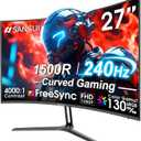 SANSUI 27 Inch Curved 240Hz Gaming Monitor FHD 1080P, 1500R Curve Computer Monitor, 130% sRGB, 4000:1 Contrast, HDR, FreeSync, MPRT 1Ms, Low Blue Light, HDMI DP Ports, Metal Stand, DP Cable Incl.
