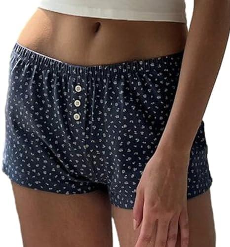 XBTCLXEBCO Women's Y2K Pajama Shorts - Low Waist Striped Floral Pj Bottoms - Comfy Sleep Shorts S