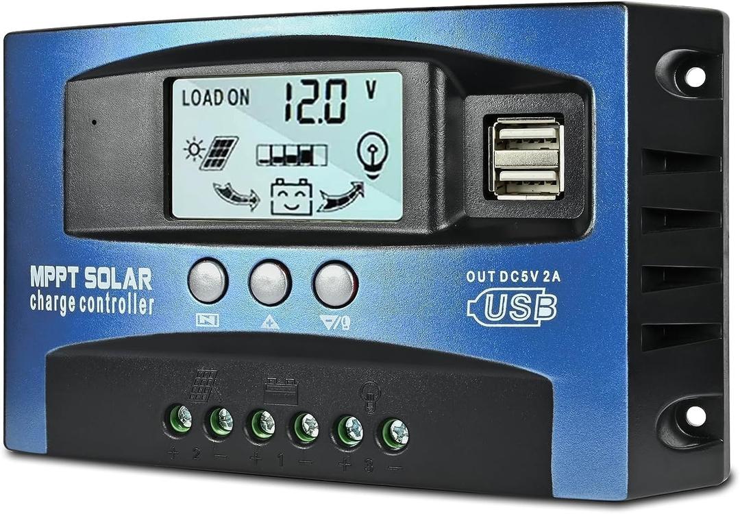 [Upgraded] 30A MPPT Solar Charge Controller, 12V/ 24V Solar Panel Intelligent Regulator with Adjustable LCD Display Dual USB Port Timer Setting Auto Parameter (Blue)