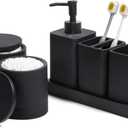 Bathroom Accessories Set, 6 Piece Bathroom Set with Toothbrush Holders, Soap Dispenser, Vanity Tray, Tumbler, Cotton Swab Jars, Bathroom Organizer Bathroom Sink Sets, Matte Black