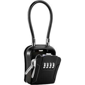 AMMIY Key Lock Box,Portable Waterproof Lockbox with Removable Shackl, Wall-Mounted Key Storage Box, 4-Digit Combination Key Storage Lockbox for Home,Office,Garage, Airbnb,Apartment (1 Pack,Black)