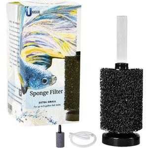 UNEAK Extra Small Aquarium Sponge Filter Fish Tank Silent Filteration Breeding Fry Betta Shrimp Nano Tank Accessories Air Stone 4-inch Airline Tubing up to 5 Gallon