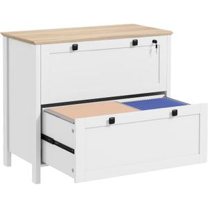 HOMCOM 2 Drawer File Cabinet with Lock, Lateral Filing Cabinet with Keys, Sleek Lines Drawers and Adjustable Hanging Bar for Letter, A4 and Legal Size, White
