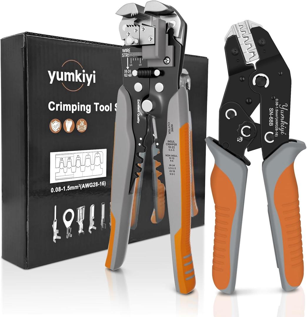 Wire Stripper and Crimping Tool Kit,AWG 24-10 Automatic Stripper Tool with AWG 28-16 Ratchet Wire Crimper For Open Barrel Connectors