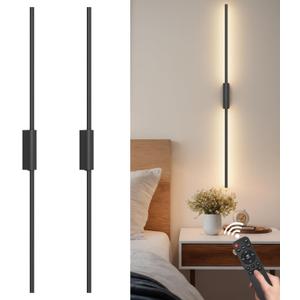 39.4In Battery Operated Wall Sconces Set of Two,12000mAh Wireless Rechargeable Sconces 3 Colors Dimmable with Remote for Living Room Bedroom (Black)