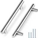 Probrico 10 Pack|Polished Chrome Cabinet Pulls Modern Stainless Steel Cupboard Pulls, Kitchen Cabinet Handles Bathroom Drawer Pulls, T Bar Style - 6-1/3 inch Hole Centers