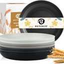 Wheat Straw Plates 9 Inch, Unbreakable Plastic Plates Reusable, Dinner Plates Set of 8, Lightweight Kitchen Plate, Dishwasher & Microwave Safe Plate for Outdoor, Camping, Picnic(Black, Grey)