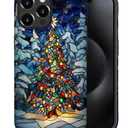 Case for iPhone 16 Pro Max,Hybrid Dual Protection Soft TPU + Hard PC Shockproof Cover, Anti-Scratch & Slim Protective Men Women Case for iPhone 16 Pro Max Christmas Tree Stained Glass Design