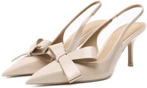 Kluolandi Bow Knot Slingback Kitten Heels for Women Closed Pointed Toe Pumps Dress Shoes Stiletto Heels Sandals, Size 41