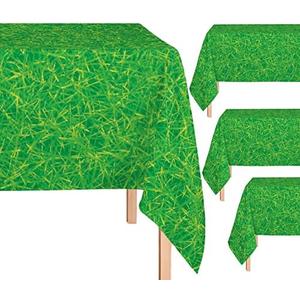 SET OF 2, Oojami 4 Pack Grass Table Cloth Disposable Plastic Tablecovers Ideal for Sport Theme Parties, Great for Tailgating, Football, Soccer, Baseball, Golf, Easter, Birthday Party