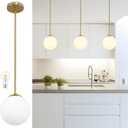 8" Globe Pendant Light Gold Mid Century Modern Light Fixture Globe Pendant Lights Kitchen Island Milk Glass Pendant Light Brushed Brass Finished with Milk Glass Lampshade for Dining Room