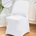 10 Packs White Spandex Stretch Folding Chair Covers for Wedding Party,Universal Fitted Washable Dining Seat Slipcovers Protector Decoration for Holiday Banquet Birthday Celebration Event