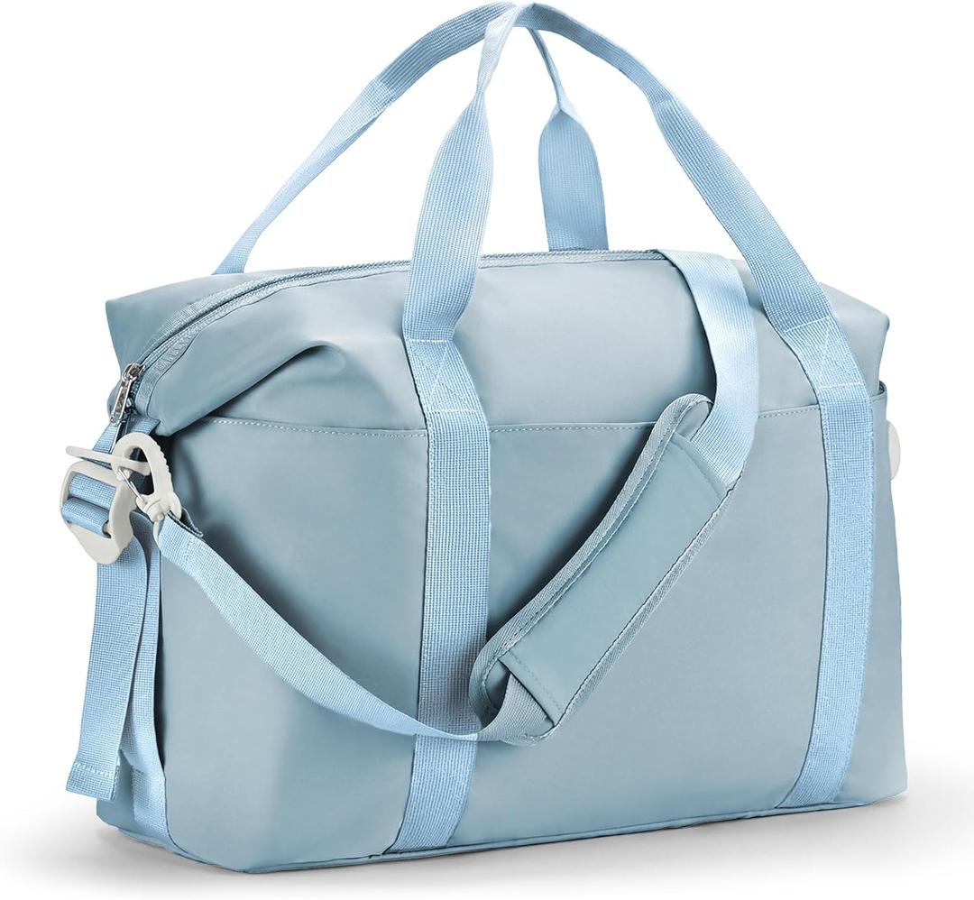 Percover Weekender Travel Duffel Bag for Women, Lightweight Soft-Structure 33L Carry-On, Water-Resistant Nylon with Shoulder Strap & Trolley Sleeve, Personal Item Friendly, Sky Blue, 22.83 x 7.48 x 16.14 inches
