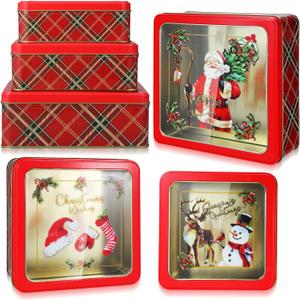 Gisafai 6 Pcs Christmas Cookie Tins with Lids for Gift Giving Metal Cookie Tins Large Medium Small Tin Container Cookie Containers Festive Christmas Treat Tins Party Supplies (Rectangle Snowflake)