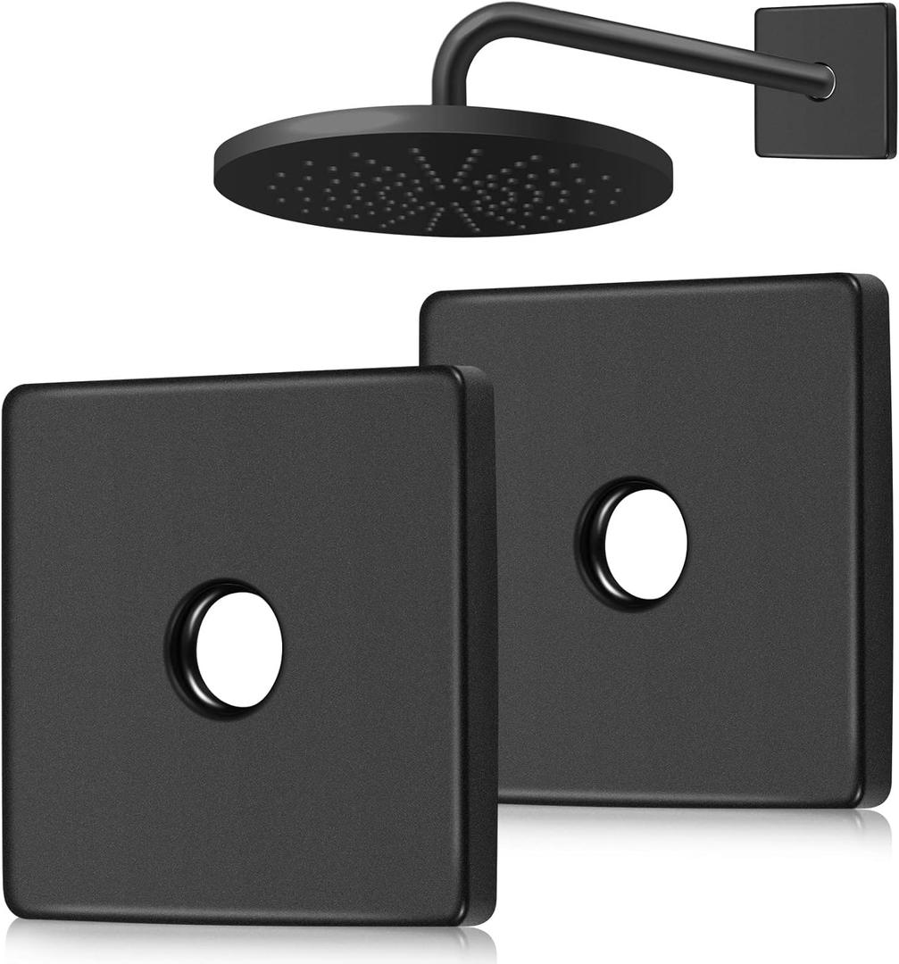 3.5 Inch Large Shower Arm Flange Square Matte Black Plumbing Cover Plates Large Size Universal Replacement Escutcheon Cover Plate for Covering Gaps, Holes, Fits All Standard 1/ 2" Pipes (2 Packs)