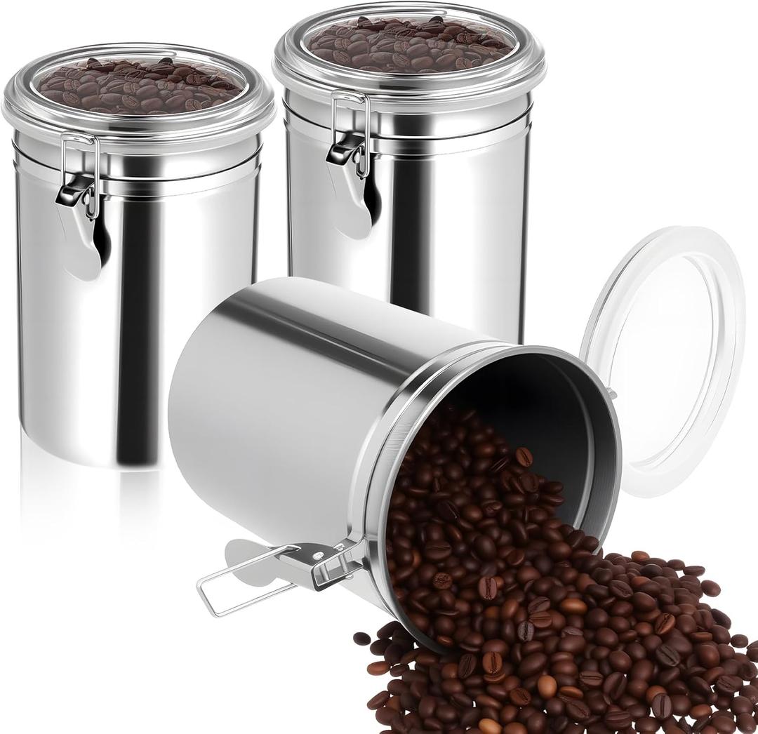 3 Pack Stainless Steel Canister Set Kitchen Airtight 62 oz Container Sets with Lids and Clamp Metal Containers for Coffee Sugar Flour Tea Spice