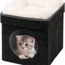 B FSOBEIIALEO Cat House Cube Small Dog Cubes for Indoor Cats Folding Cat Ottoman, Cat Cave, Stackable Cat Condo for Kitten, with Removable Soft Sleeping Bed, Felt and Engineered Wood 12.6"(Dark Grey)