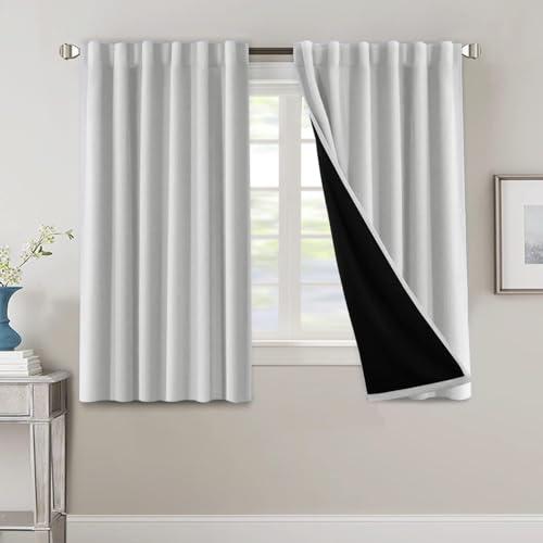 H.VERSAILTEX 100% Blackout Curtains for Bedroom with Black Liner Full Room Darkening Curtain 54 Inch Long Thermal Insulated Back Tab/Rod Pocket Window Drapes for Living Room, 2 Panels, Greyish White