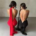 ABYOVRT Women Sexy Backless Dress Bodycon Sleeveless Open Back Maxi Dress Formal Cocktail Wedding Guest (Black, Small)