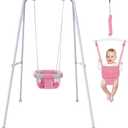 2 in 1 Baby Jumper with Swing - Indoor and Outdoor Use, Toddler Swing with Foldable Stand Pink