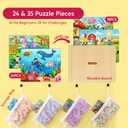 SYNCFUN 4-in-1 Animal Wooden Puzzles Glow in The Dark Toys, 24 & 35 PCS Montessori Puzzles Board Toys for Toddlers Ages 3-5, Farm, Ocean, Zoo, Insect Themes, Birthday Valentine Easter Gifts for Kids (L)