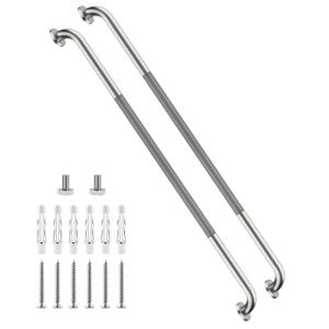 48 Inch Anti Slip Shower Grab Bar, Munzong Bathroom Grab Bar for Showers, Brushed Nickel Knurled Handicap Balance Bar,Safety Hand Rail Support Elderly Senior Assist Bath Handle