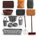 13PCS Farm Toys Feed Barn Food Accessories Toy Farm Tools Set for Animals Figure Horse Stable Playset Fence Accessories Cake Toppers for Kids Toddlers Hay Bale Straw Heap Educational Gift