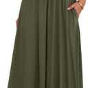 BTFBM Summer Maxi Dresses for Women 2025 Strapless Ruched Tube Top Flowy Beach Vacation Wedding Guest Fall Dress Pockets (Small, Army Green)