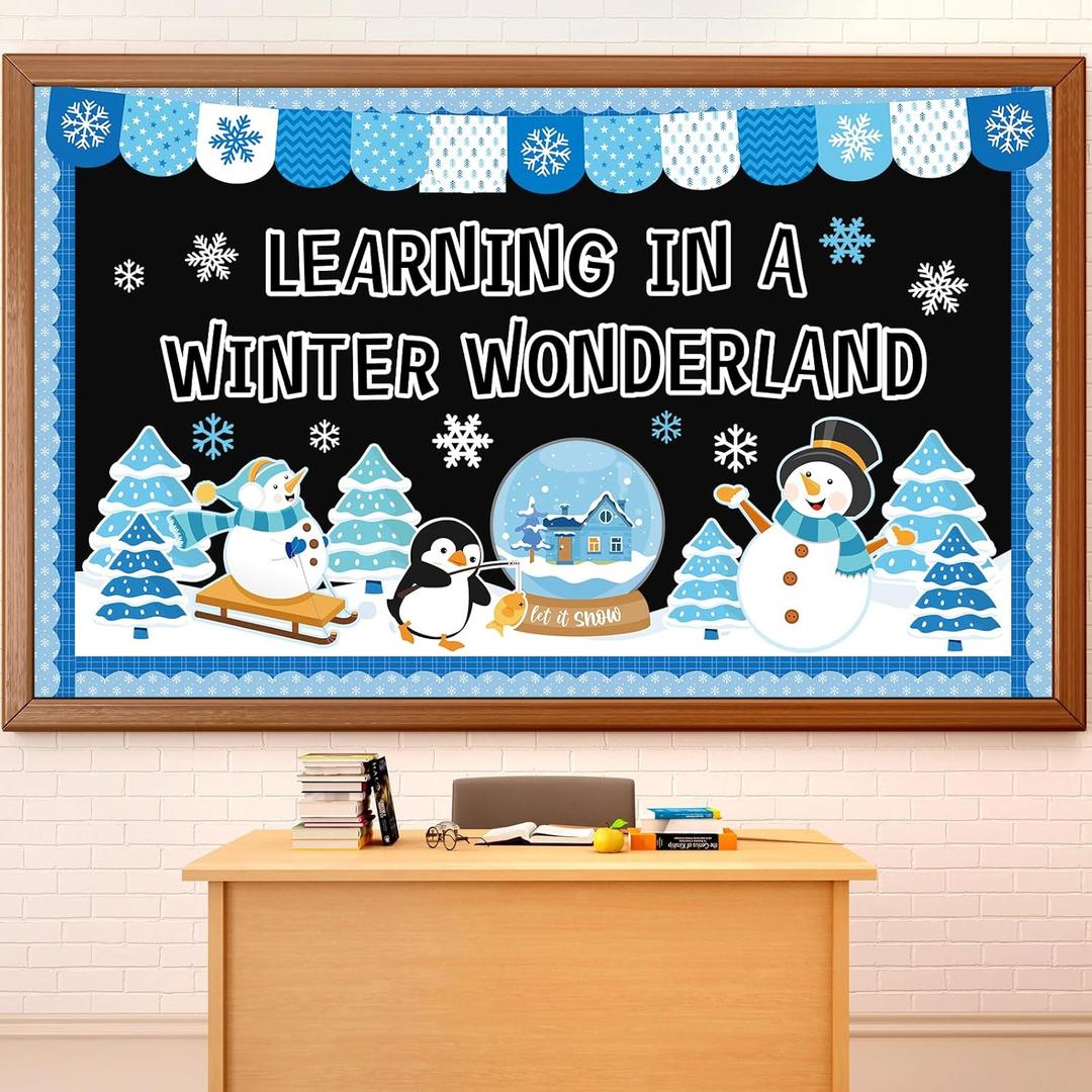 Winter Wonderland Bulletin Board Set Snowflakes Snowman Bulletin Board Decoration Paper Cutouts Decor Learning in A Winter Wonderland Penguin Tree for Holiday Classroom Home Chalkboard Wall Decor