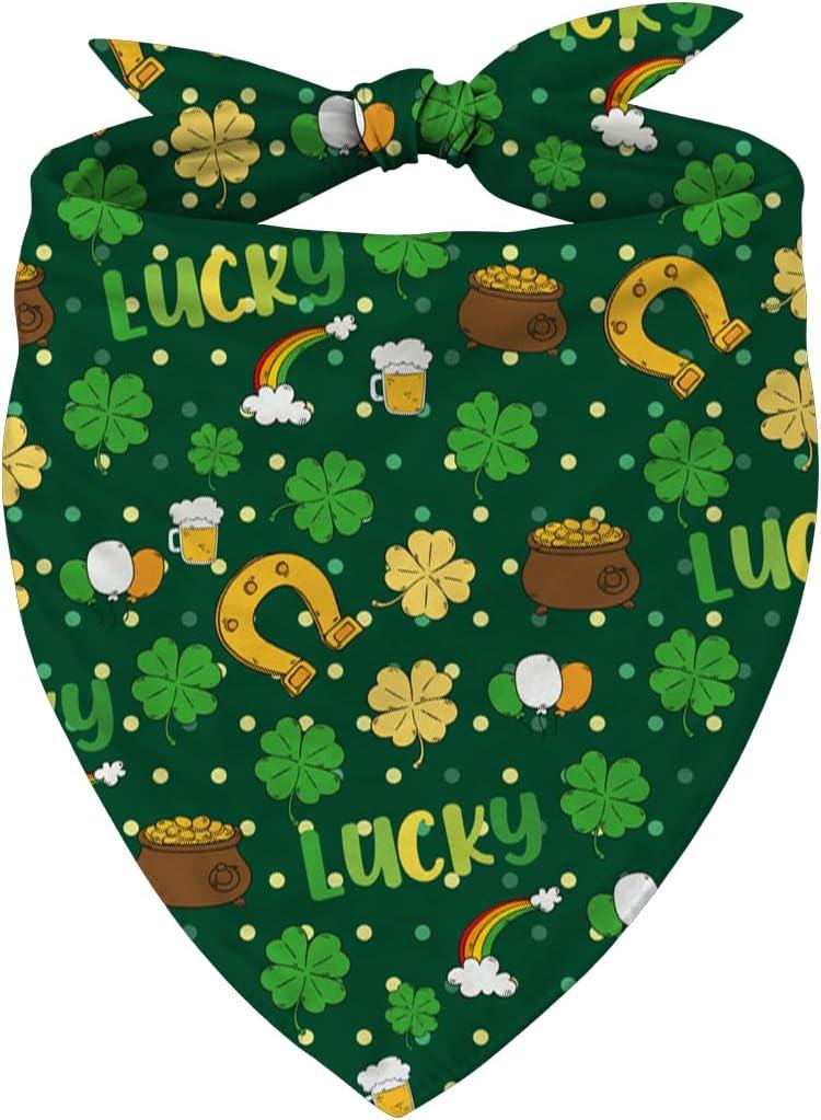 St. Patricks Day Dog Bandana, Lucky Shamrock Clover Triangle Scarf for Small and Medium Dogs, Green Holiday Party Puppy Kerchief Pet Accessory